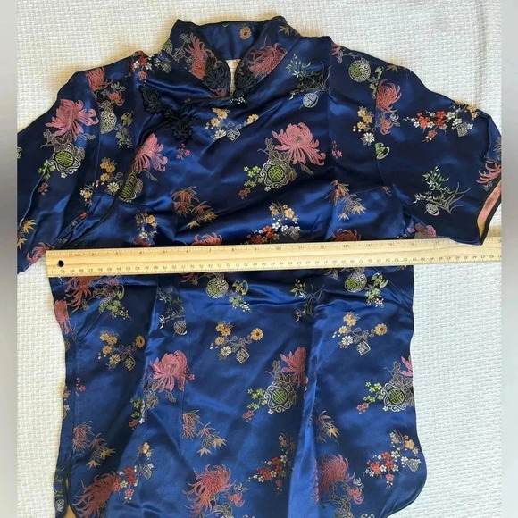 Vintage Peony Kimono Top S/M Made In Shanghai Blue Floral Collectors Costume - Picture 9 of 9